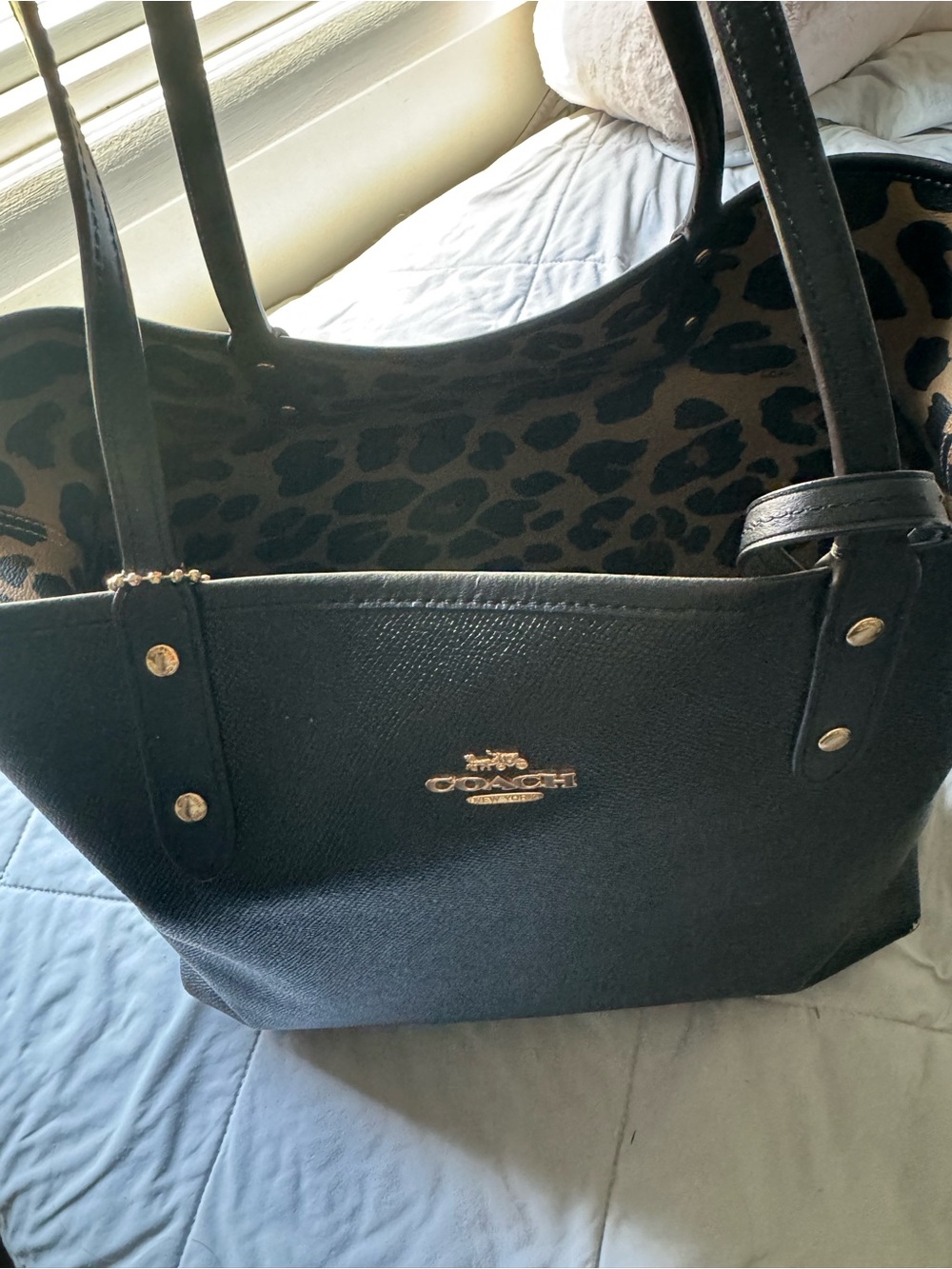 Coach Black Leather Tote with Gold Logo and Hardware - Picture 5 of 7